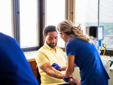A patient has blood drawn.