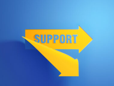 A yellow arrow symbol on a blue background.