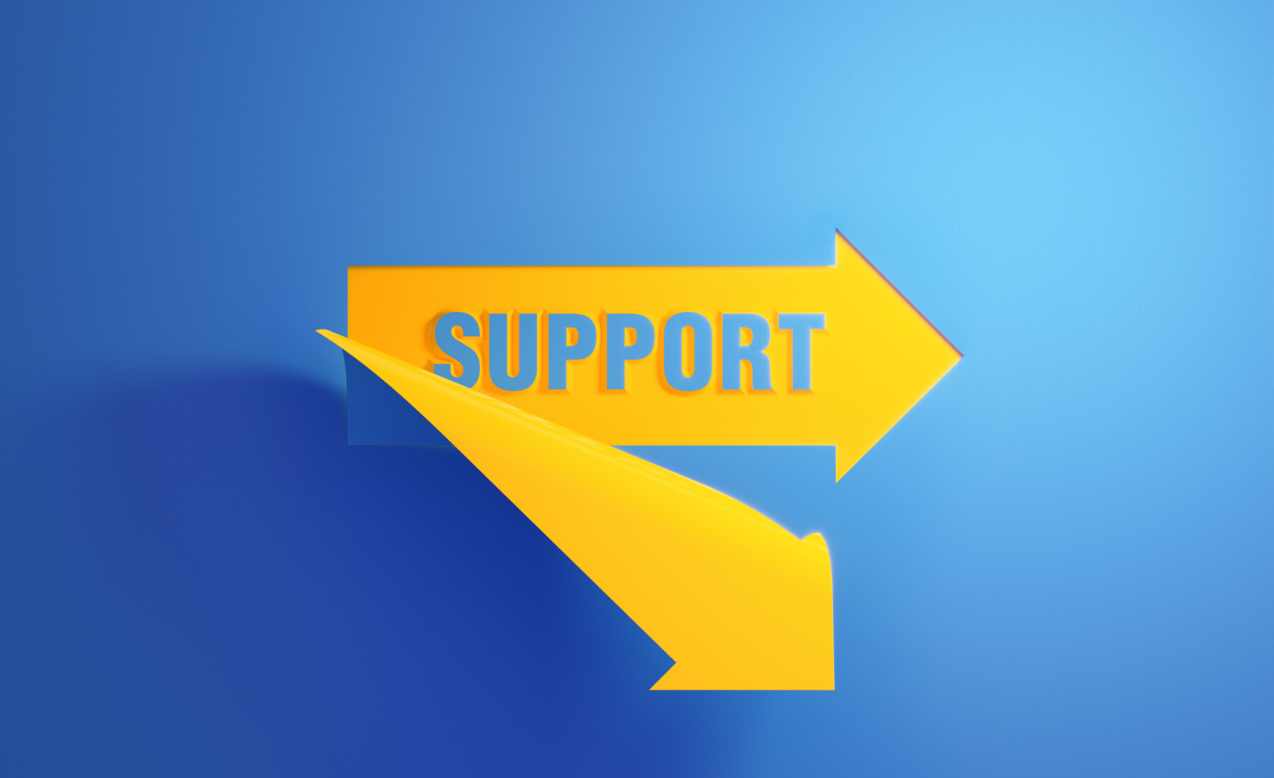 A yellow arrow symbol on a blue background.