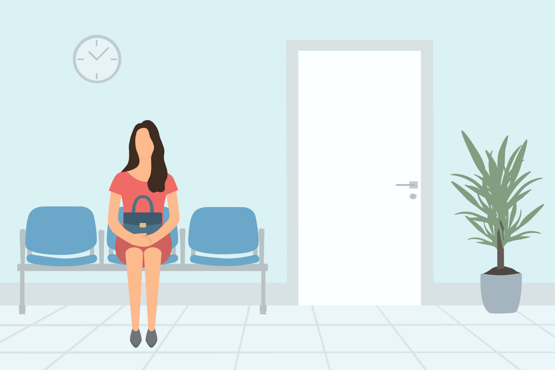 A person sits in a waiting room.