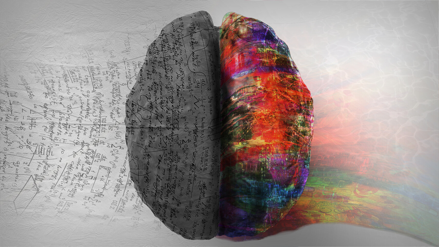 An image highlights the two sides of a human brain.