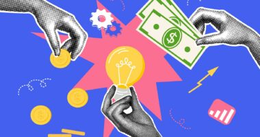 A hand holds up a light bulb in front of a large star as two other hands reach toward it, one offering a coin and the other dollar bills.